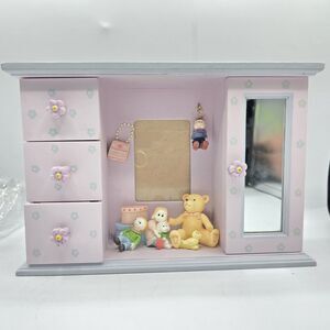 Jewelry Box Photo Frame Drawers Mirrored Cabinet Teddy Toys Nursey Decor Girls